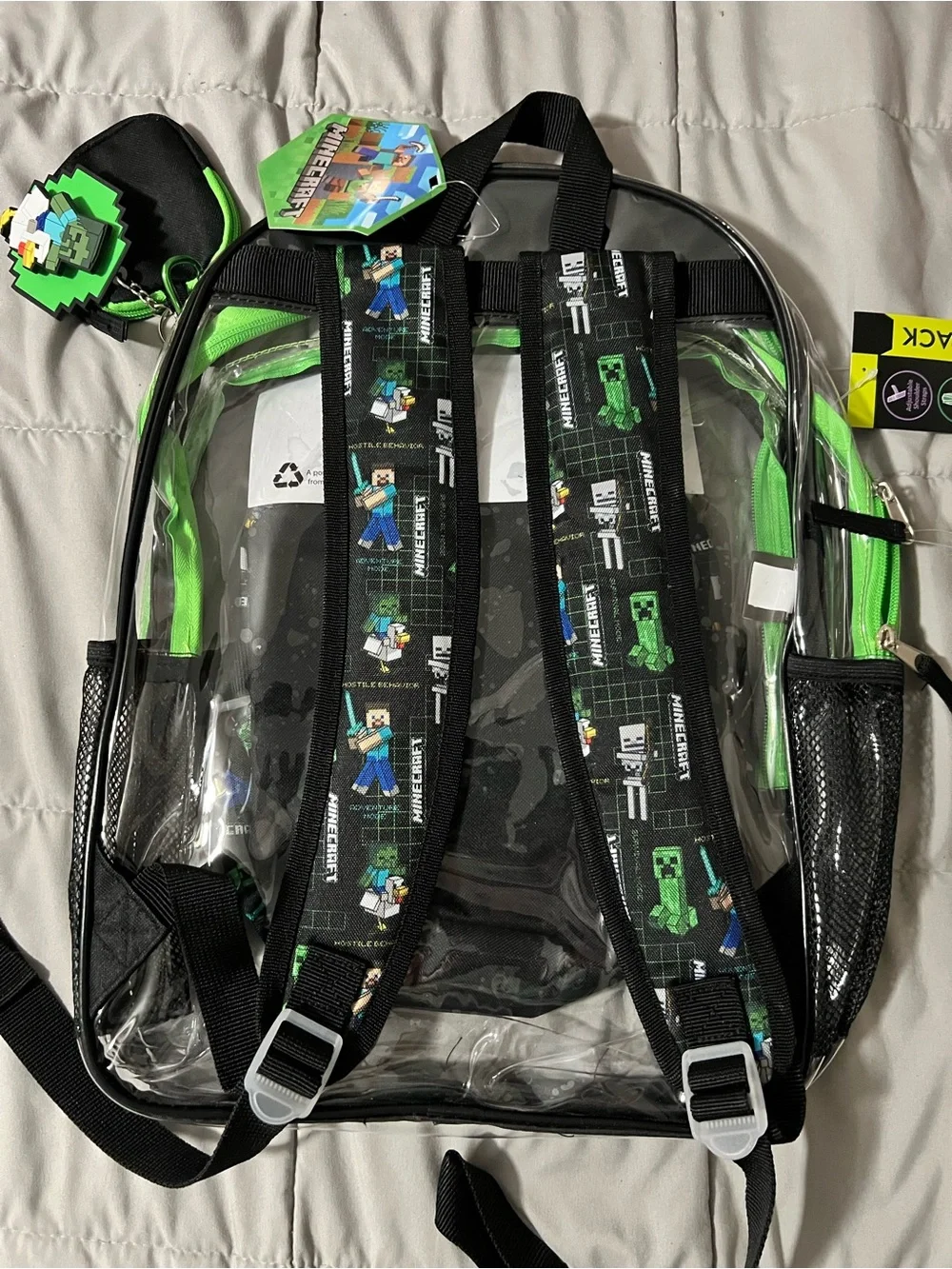 5 Piece Minecraft Clear 17 inch Backpack & Lunch Bag Set